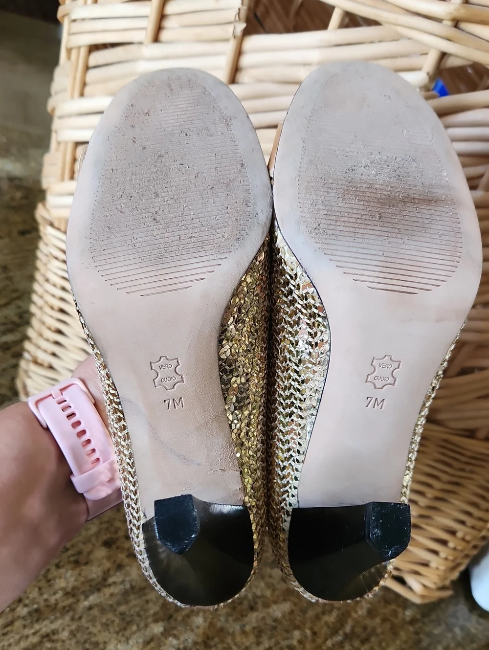 Gold sz 7 Glamorous Sequined Heels Shoes Party